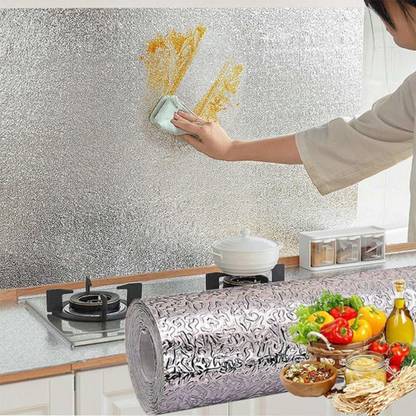SPIRITUAL HOUSE (60CM X 2M) Aluminium Foil Stickers Waterproof Oil Proof Kitchen Stove Stickers Self Adhesive Kitchen Backsplash Wallpaper Stickers Heat Resistant Aluminium Foil
