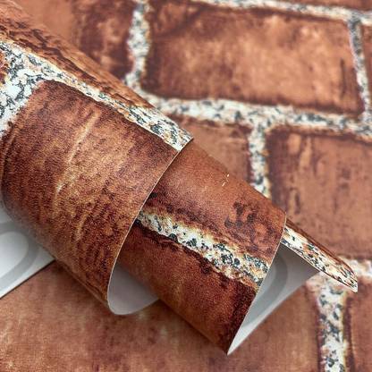 Skywall 1000 cm 48 Sq. Feet DIY Self Adhesive Wallpaper with 3D Brown Bricks for Home Decor (Multicolor) Self Adhesive Sticker