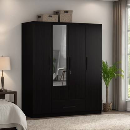 Trevi Mustang 4 door Wardrobe With Drawer With Mirror(Almirah/Almari/Cupboard) Engineered Wood 4 Door Wardrobe