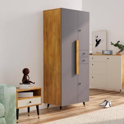 Hexa Red Wooden Almirah Wardrobe with Drawer & Hanging Space 3 Year Warranty Engineered Wood 3 Door Wardrobe
