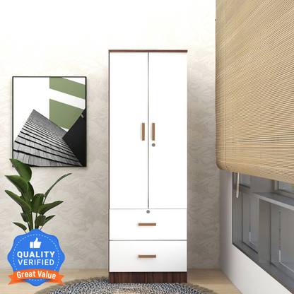 Mintwud from Pepperfry Ren 2 Door Wooden Wardrobe With 2 Drawer Storage For Bedroom/Home Engineered Wood 2 Door Wardrobe