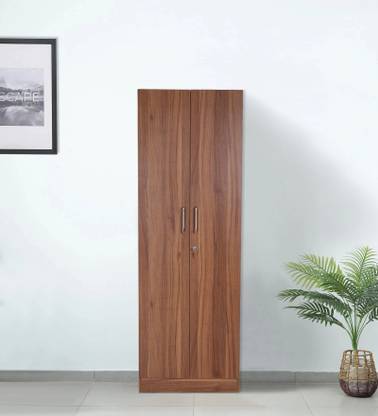 Mintwud from Pepperfry Kenzou 2 Door Wardrobe In Lyon Walnut Finish With Adjustable Shelves Engineered Wood 2 Door Wardrobe