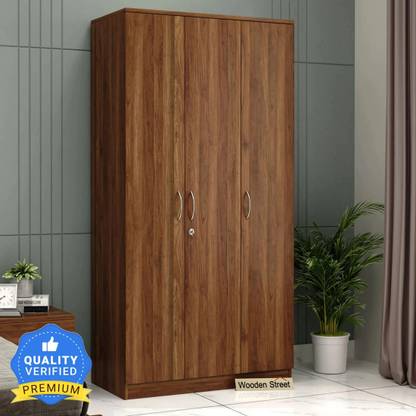 Wooden Street Kayden Premium Engineered Wood 3 Door Multi Utility Wardrobe With Lock Engineered Wood 3 Door Wardrobe