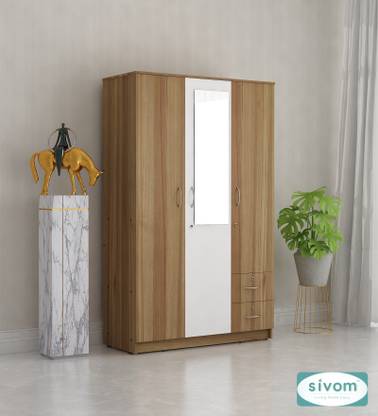 SIVOM ULTRA Multipurpose 3 Door Wardrobe With Mirror/ Spacious 7 Shelves Engineered Wood 3 Door Wardrobe