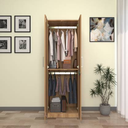 spacesbyU Keris 2 Door Smart Wardrobe | Cupboard | Almirah | 2 Hanger Rods & 2 Shelves | Engineered Wood 2 Door Wardrobe