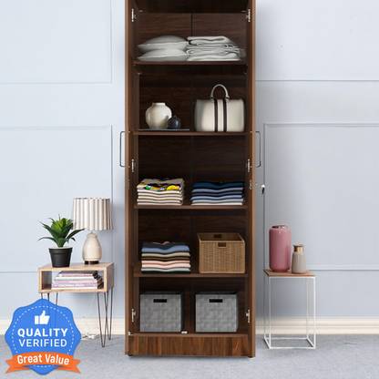 Wakefit Twill Wall Anchored Engineered Wood 2 Door Wardrobe  (Finish Color - Columbian Walnut, Knock Down)