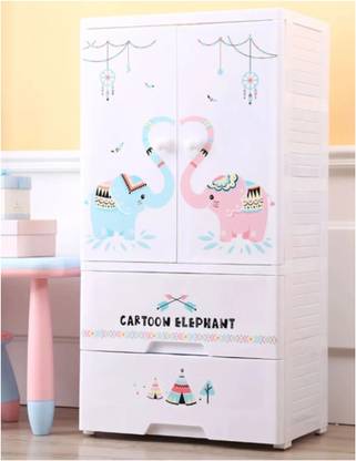 POLKA TOTS Convertible/Collapsible Baby & Kids Clothes Wardrobe/Almirah/Closet (Elephant) Plastic 2 Door Almirah