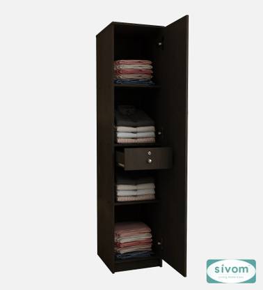 SIVOM Jennifer Multipurpose Single Door Wardrobe / Spacious Shelves with Hanging Rail Engineered Wood 1 Door Wardrobe