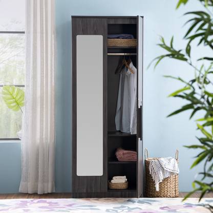 FURLENCO Haimish Wardrobe with mirror Engineered Wood 2 Door Wardrobe