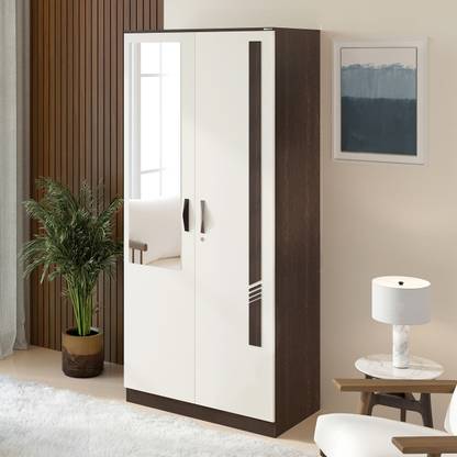 BLUEWUD Andrie 2 Door Almira With Mirror for Bedroom Home Furniture Engineered Wood 2 Door Wardrobe