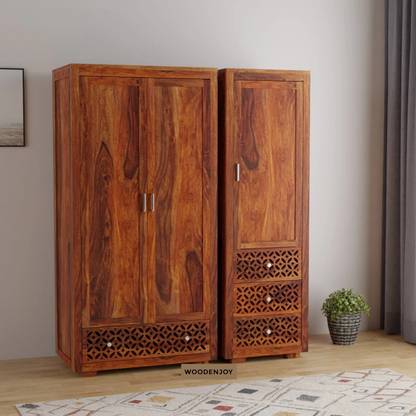 WOODENJOY Solid Sheesham Wood wardrobe With 3 Door Storage Solid Wood 3 Door Wardrobe
