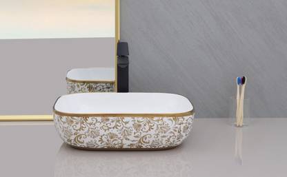 Virtuoso Premium Designer Golden Flower Pattern Table Top Wash basin VIGLDFLW1 Table Top Basin