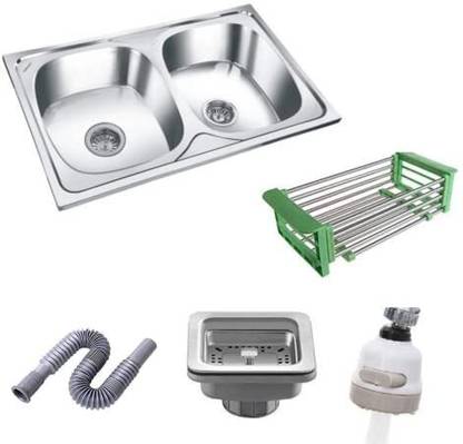 ZAP Matte Finish SS Grade Double Bowl Kitchen Sink Thickness 2.5mm (36X22X10) Silver Matte Finish SS Grade Double Bowl Kitchen Sink Thickness 2.5mm (36X22X10) Silver Counter Top