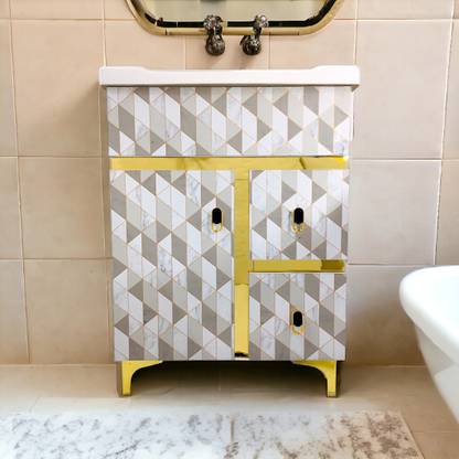 BOBBYEXPORT Gold premium 24 inch freestanding Vanity with washbasin premium design three draws Table Top Basin