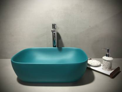 DELTA Premium Designer Ceramic Wash Basin Matt with Waste Pipe & Coupling Set (18*13*5)(Matt Rich Green) Table Top Basin