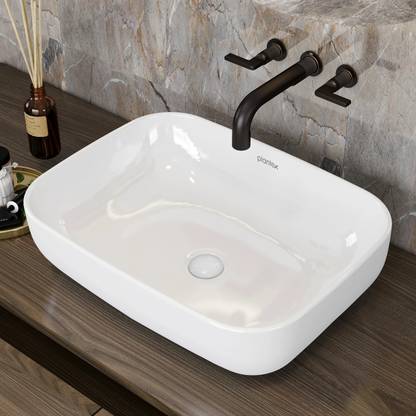 Plantex Wash Basin for Bathroom/Tabletop Washbasin Platinium Ceramic Rectangular Wash Basin/Countertop Sink (18x13x5 Inch) Table Top Basin