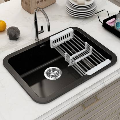 Plantex Granite Single Bowl Kitchen Sink/Quartz Acrylic Kitchen Sink/Sink for Kitchen UV Protected Sink/Quartz Kitchen Sink/Single Bowl Sink with Coupling (18x24 In) Under Counter Basin