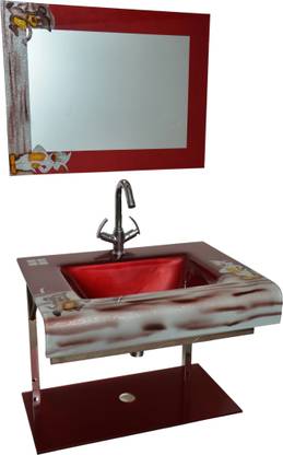 Vision glass OV_10 (21"x24" Inch) MOD- 2 Wash Basin With Mirror, Self & Steel Stand Wall Hung Basin