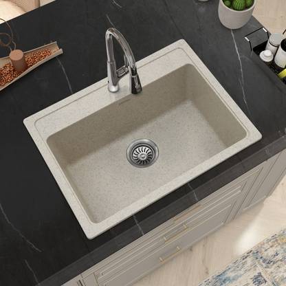 Plantex Quartz Sink for Kitchen/UV Protected Kitchen Sink/Granite Single Bowl Sink (APS-3400-24x18,GREY) Top Mount