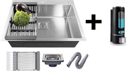 MESSINA 24" x 18" x 10" Tap Hole Handmade Kitchen Sink Single Bowl With Soap Dispenser Stainless Steel_A50 Vessel Sink