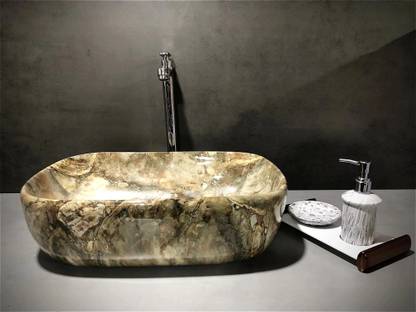 DELTA Table Top Premium Designer Marble Glossy Finish Ceramic Wash Basin(RJ_M43) (M43)18*13*5 Table Top Basin