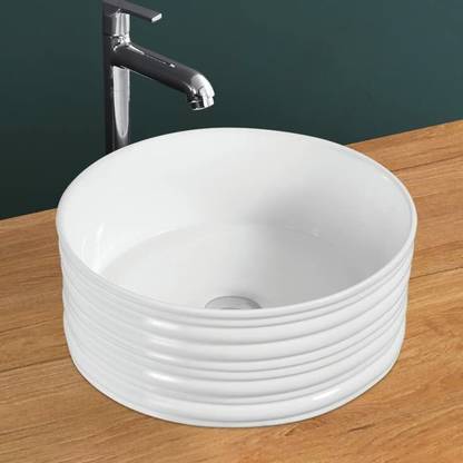 Plantex Platinium Ceramic Tabletop Round Wash Basin/Countertop Sink (16 x 16 x 6 Inches) Table Top Basin