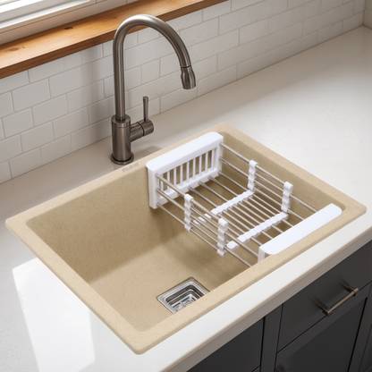 RUHE Quartz Single Bowl | 24x18x9 Inches Kitchen Sink | Sand Choco Matte Finish | Quartz Single Bowl 24x18x9 inches Kitchen Sink| Sand Choco Matte Finish Vessel Sink