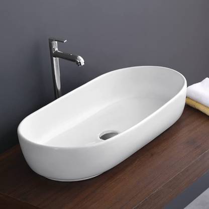kemjo Ceramic White Table Top Wash Basin | 20.86 x 13.77 x 7.28 Inch | WT-Rossa | Table Top Basin