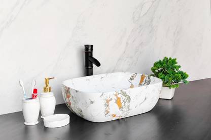 Bathx Ceramic Wash Basin Guaranteed Marble For Living Room And Bathroom sink Kitchen Sink Table Top Sink Imported Basin 13 X 18 X 05 Inch Counter Top