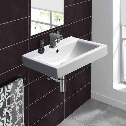 Glexero Premium Quality Super White Wall Mounted Wash Basin Bathroom Wash Basin Wall Hung Basin