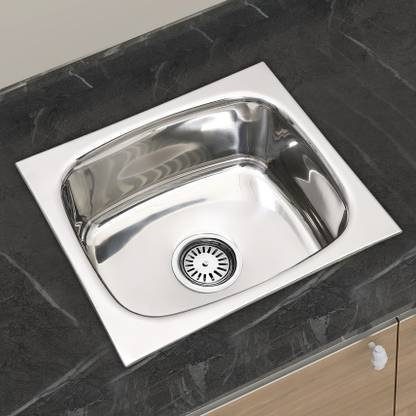 Plantex Stainless Steel Single Bowl Kitchen Sink with Hose Pipe & Round Coupling (18x16) APS-2027 Under Counter Basin