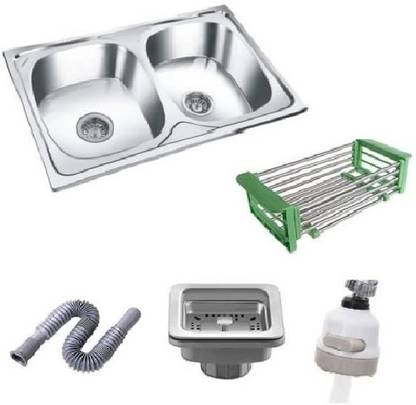 ZAP Matte Finish SS Grade Double Bowl Kitchen Sink Thickness 2.5mm (37X18X10) Silver Matte Finish SS Grade Double Bowl Kitchen Sink Thickness 2.5mm (37X18X10) Silver Counter Top