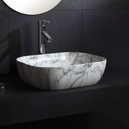 Greenord Designer Rectangle Shape Glossy White Color Countertop WashBasin 20L Table Top Basin