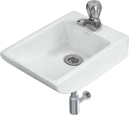 Vardhman Ceramics Wash Basin Wall Hung Mounted Glossy Finish White Sink for Bathroom Size 10 x 15 x 4 Inch Wall Hung Basin