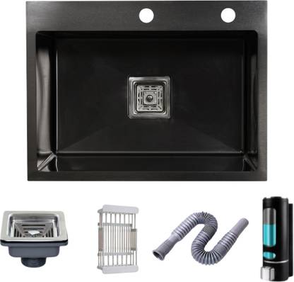 Bowlsandmore | 24" x 18" x 10" TAP-HOLE | KITCHEN SINK WITH SOAP DISPENSER & PVC BASKET | 24x18x10 TAP-HOLE |304 GRADE| HEAVYDUTY HANDMAD |SINKS 304 GRADE STAINLESS STEEL Vessel Sink