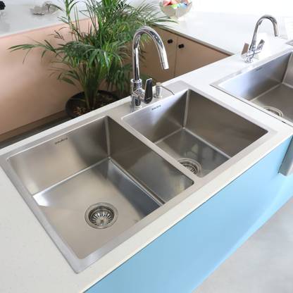 eullora Grade Stainless Steel Handmade Double Bowl Premium Kitchen Sink, Matt Finish. 34" x 18" x 9" Vessel Sink
