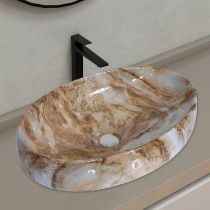 Plantex Ceramic Basin for Bathroom/Table Top Basin/Washbasin for Bathroom-Marble Finish (CRETA-NS-238) Table Top Basin