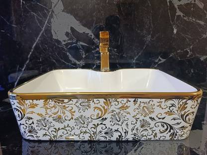 LOFINA MADLY PREMIUM GOLDEN WHITE IMPORTED TABLE TOP GOLD WASH BASIN (48.5X37X13CM) 1003LOFINA Table Top Basin