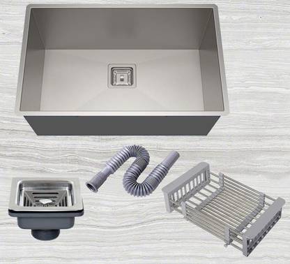 RENVOX 24x18x10 Handmade Sink with PVC Pipe, SS Coupling, Fruit Basket Vessel Sink
