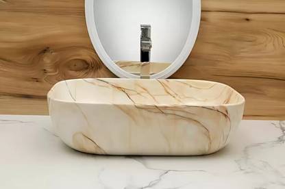 MOZATO (18*13*5) cm very attractive luxurious ceramic counter top basin / (45*33*13.5) CM super glossy finish marble tone ceramic designer wash basin / Table Top Basin