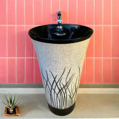 CARA MARK Ceramic Pedestal Wash Basin – Sleek Design, Durable & Space-Saving Bathroom Sink CERAMIC Pedestal Basin