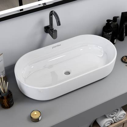 Plantex Tabletop Wash Basin/Washbasin Platinium Ceramic Tabletop Oval Wash Basin/Countertop Sink (28 x 14.5 x 6 Inch) Table Top Basin