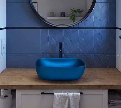 CANCRI Matte Finish Table top vessel Sink PREMIUM LUXURY WASH BASIN-(18*13*5.5 inc) MATTE-BLUE Counter Top