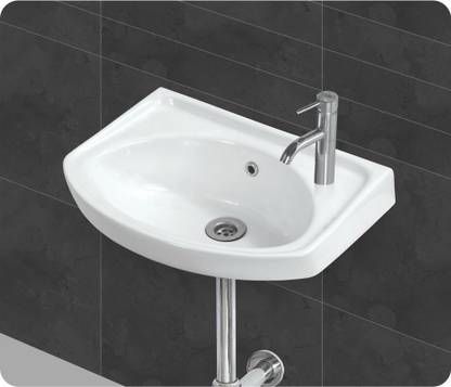 Vardhman Ceramics Wall Mounted Glossy Finish Wash Basin Sink for Bathroom Size 18 x 12 x 6 Inch Wall Hung Basin
