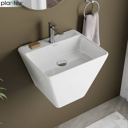 Plantex Ceramic Wash Basin/One Piece Wash Basin for Bathroom/ Wall Mount Basin for Home/Office/Hotels (APS-1171) Wall Hung Basin