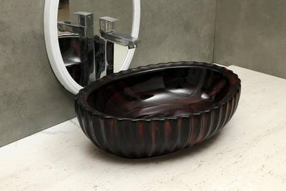 MAHISRE Designer Table Top Vessel Sink Wash Basin For Bathroom Bathroom Sink Wash Basin Over Counter (19 x 13.5 x 5.5 Inch) (Style - 2) CE3304 Table Top Basin