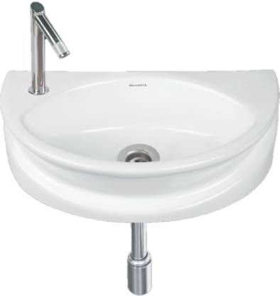 Vardhman Ceramics Small Wash Basin Wall Hung Mounted Glossy Finish White Sink for Bathroom Size 16 x 10 x 5 Inch Wall Hung Basin