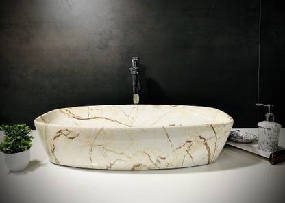 DELTA Big Size Premium Designer Ceramic Wash Basin(09) with Waste Pipe & Coupling set (24*15*5)(M09) Table Top Basin