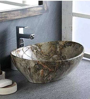 KEATON Designer Marble Table top Vessel Sink Wash Basin For Bathroom, Living Room (16 x 13 x 5 Inch) Counter Top