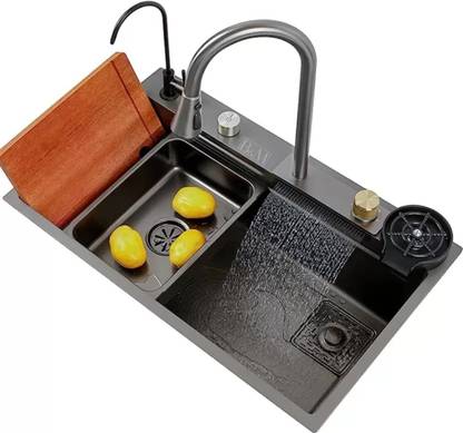 Bowlsandmore WITH INTEGRATED WATERFALL, GLASS RINSER & PILLOUT FAUCET Vessel Sink